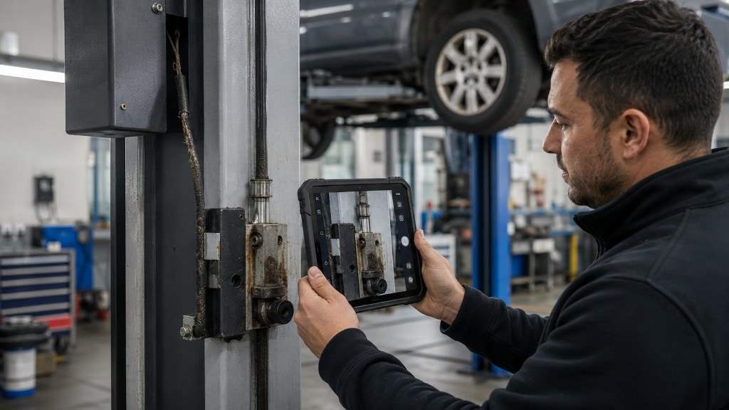 Prüfer dokumentiert einen Prüfpunkt per Tablet vor Ort